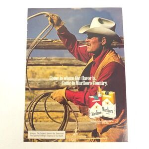 Vintage Marlboro Cowboy Print Ad Western Smoking Retro Wall Decor Promo Mancave